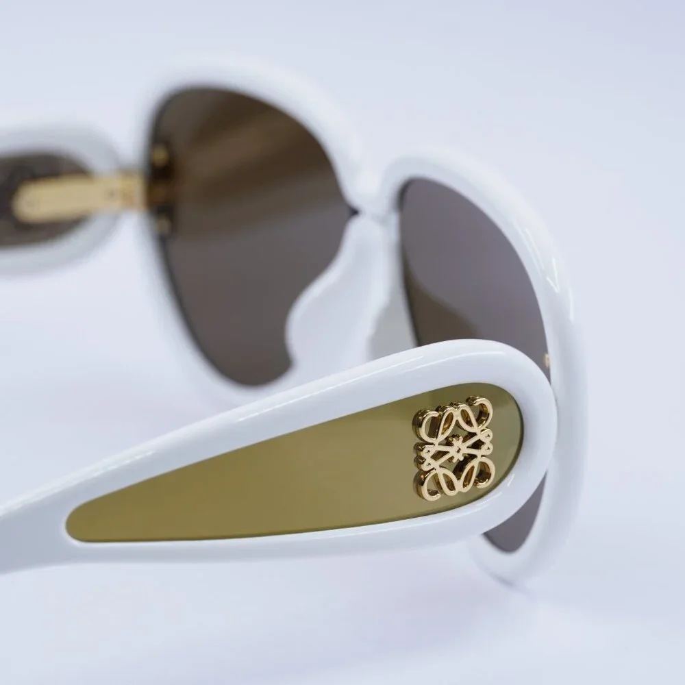 Loewe LW40132I 25G Sunglasses Shiny Ivory White Aviator Frame, Brown Lenses